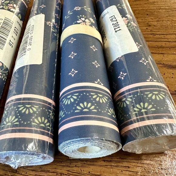 Vintage Style Blue Pink Bird Floral Wall Paper Border Set Of 4 New 20 Yards - Picture 8 of 8